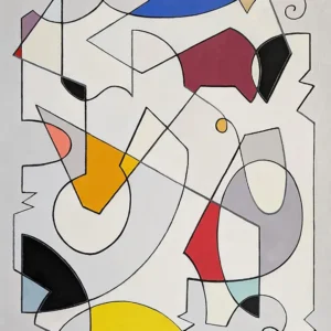 Graphic line and block color abstract wall piece.