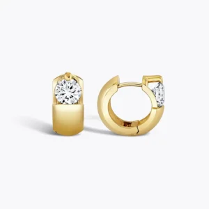 Cornelis Hollander hinged hoop earrings in yellow gold with solitaire diamonds.