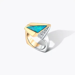 Cornelis Hollander custom ring with opal, diamonds and white and yellow gold.